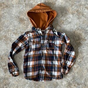 Boys Mid Flannel Button Up Shirt with Hood